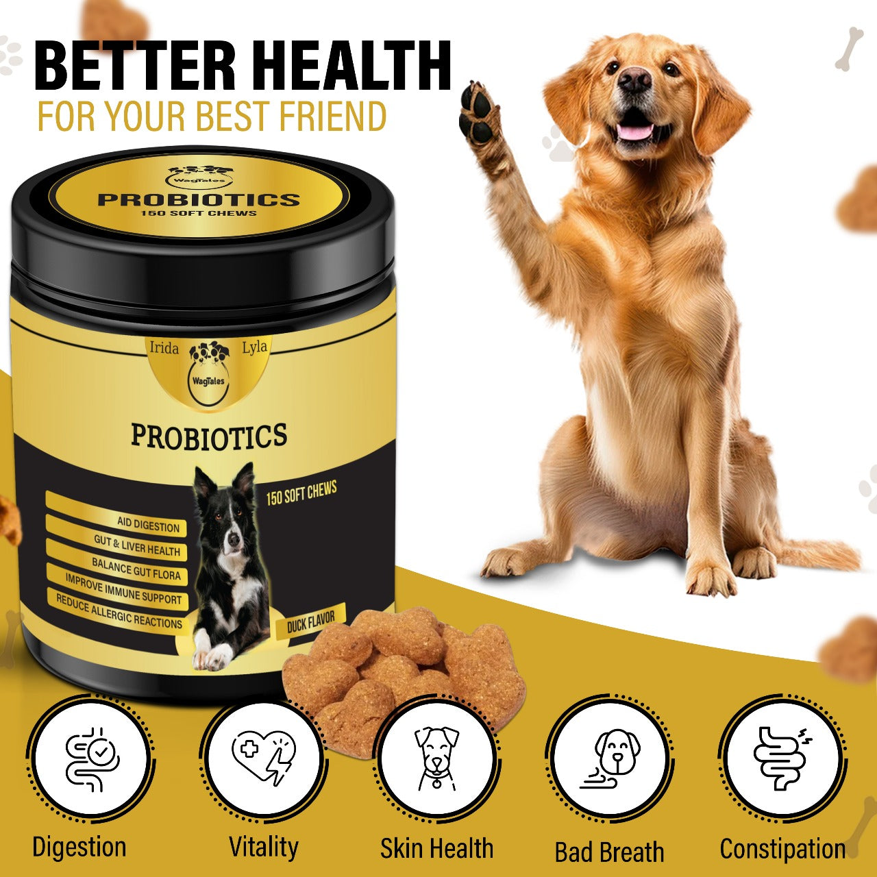 Probiotics for Dogs - 150 Chews | Duck Flavored