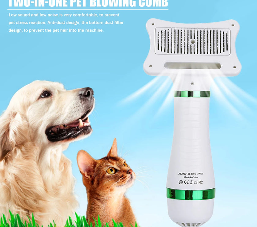 Pet Dog Hair Dryer 2-in-1 Cat Dog Dryer Grooming And Care Adjustable Temperature Low Noise Pet Blow Dryer Comb Cat Dog Supplies