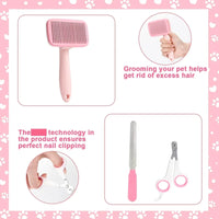 HOT-8Pcs Dog Brush Grooming Set, Pet Self-Cleaning Set, With Pet Nail Clippers And Files, Comb, Pet Shampoo Bath Brush