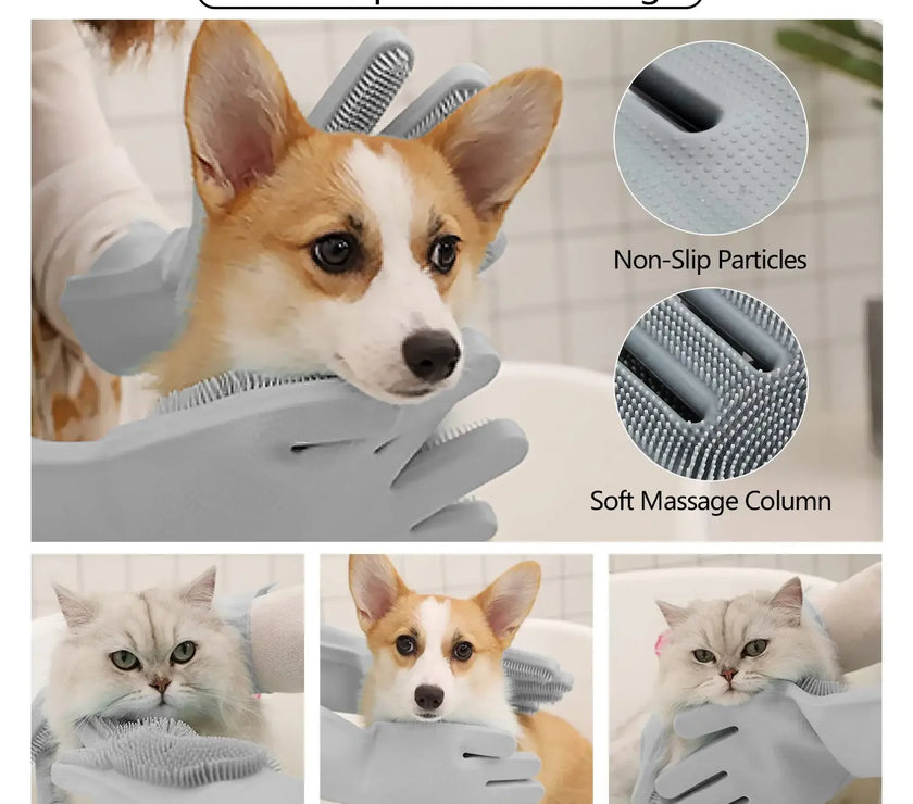 Pet Grooming Gloves Gentle Dog Bathing Shampoo Brush Massage Mitt with Enhanced Efficient Deshedding Glove for Dogs Cats Rabbits