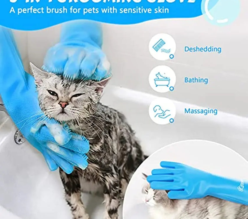 Pet Grooming Bathing Gloves Dog Cat Bathing Shampoo Scrubber Magic Massaging Cleaning Cleanner Sponge Silicon Hair Removal Glove
