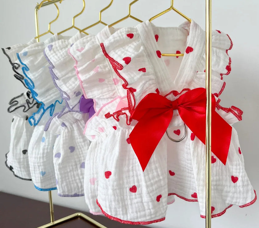Pet dresses clothes for spring and summer dogs cats teddy bears Pomeranians plush toys  hearts all cotton fabric
