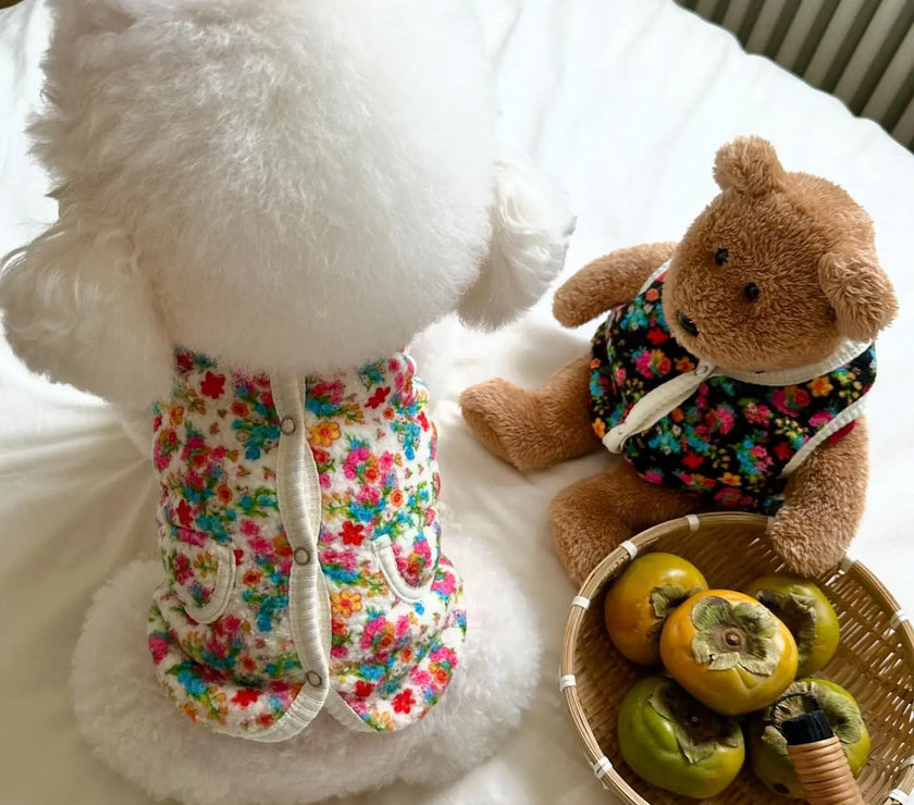 Cotton Pet Dog Clothes Pet Classic Shabby Flower Coat Bichon Winter Clothes Teddy Warm Vest Pretty Puppy Clothing Small Dogs