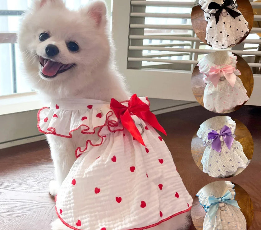 Pet dresses clothes for spring and summer dogs cats teddy bears Pomeranians plush toys  hearts all cotton fabric