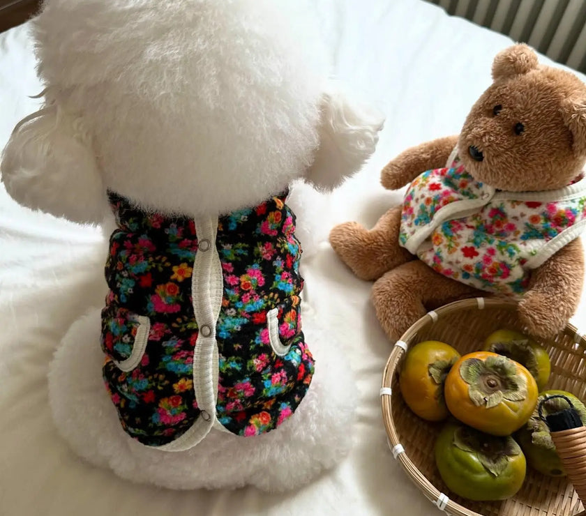 Cotton Pet Dog Clothes Pet Classic Shabby Flower Coat Bichon Winter Clothes Teddy Warm Vest Pretty Puppy Clothing Small Dogs