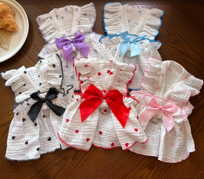 Pet dresses clothes for spring and summer dogs cats teddy bears Pomeranians plush toys  hearts all cotton fabric
