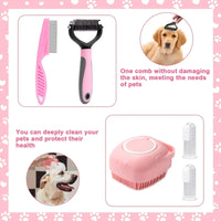 HOT-8Pcs Dog Brush Grooming Set, Pet Self-Cleaning Set, With Pet Nail Clippers And Files, Comb, Pet Shampoo Bath Brush