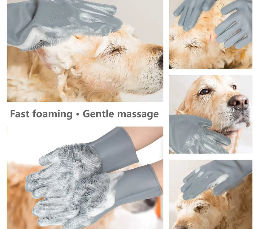 Pet Grooming Gloves Gentle Dog Bathing Shampoo Brush Massage Mitt with Enhanced Efficient Deshedding Glove for Dogs Cats Rabbits
