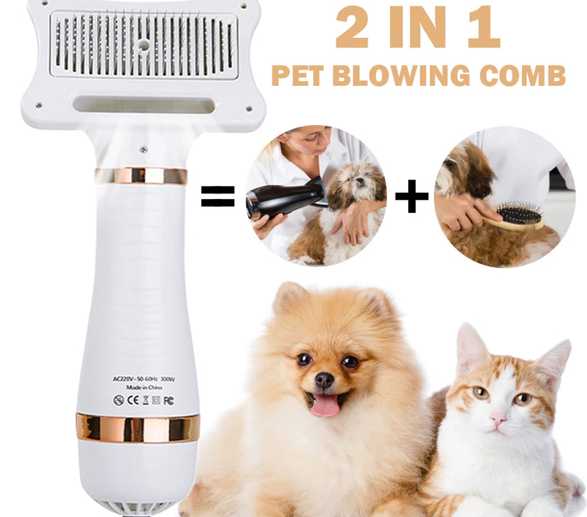 Pet Dog Hair Dryer 2-in-1 Cat Dog Dryer Grooming And Care Adjustable Temperature Low Noise Pet Blow Dryer Comb Cat Dog Supplies
