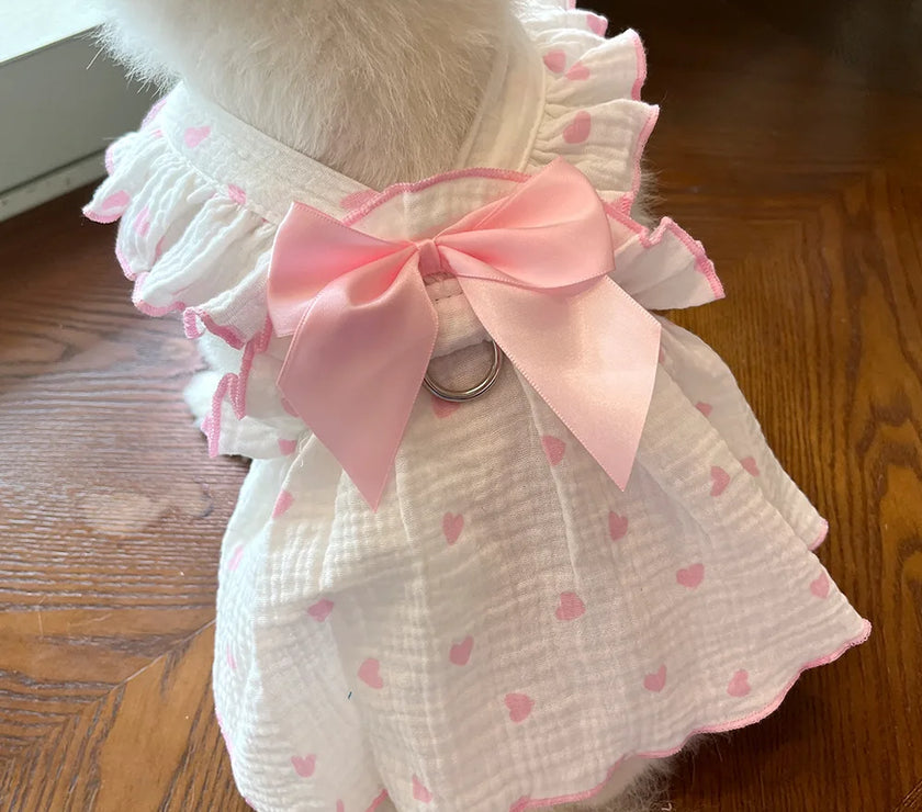 Pet dresses clothes for spring and summer dogs cats teddy bears Pomeranians plush toys  hearts all cotton fabric