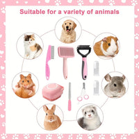 HOT-8Pcs Dog Brush Grooming Set, Pet Self-Cleaning Set, With Pet Nail Clippers And Files, Comb, Pet Shampoo Bath Brush
