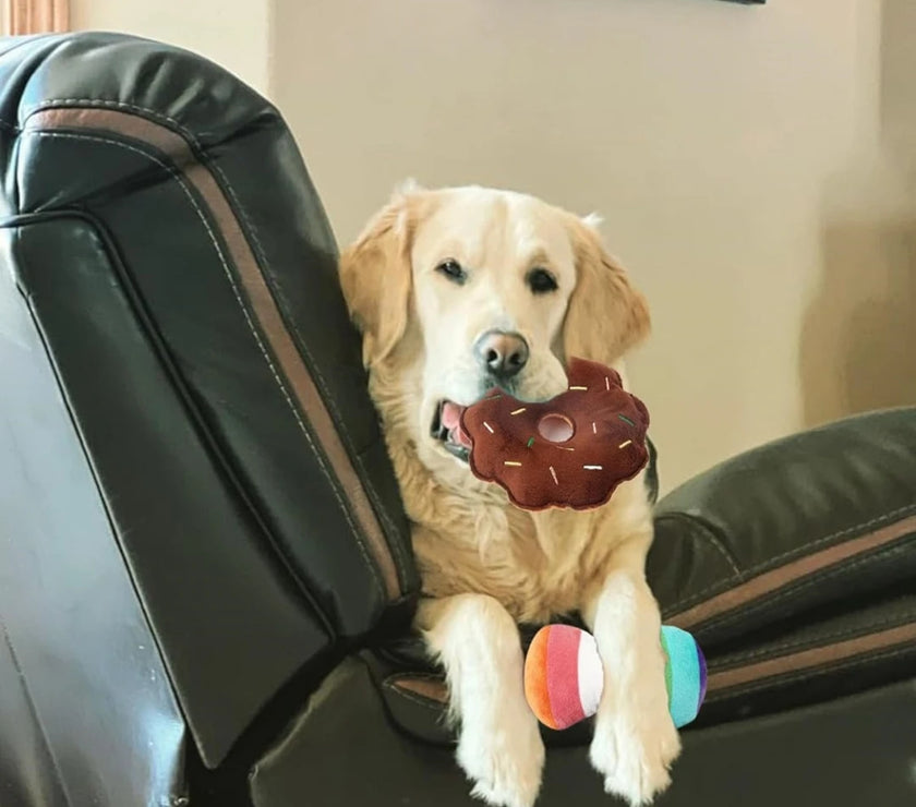A 7-piece set of puppy sound toys, loose plush pet chewing, plush fruit snacks and vegetable puppy toys, suitable for cute playm