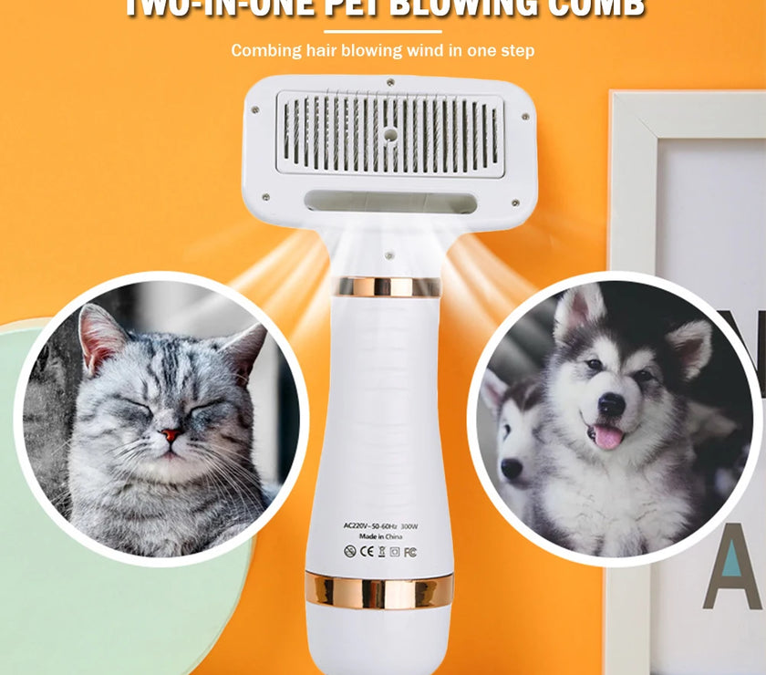 Pet Dog Hair Dryer 2-in-1 Cat Dog Dryer Grooming And Care Adjustable Temperature Low Noise Pet Blow Dryer Comb Cat Dog Supplies