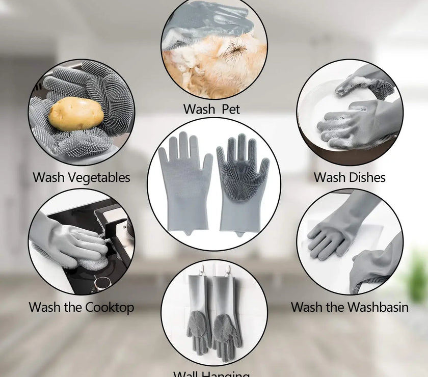 Pet Grooming Gloves Gentle Dog Bathing Shampoo Brush Massage Mitt with Enhanced Efficient Deshedding Glove for Dogs Cats Rabbits