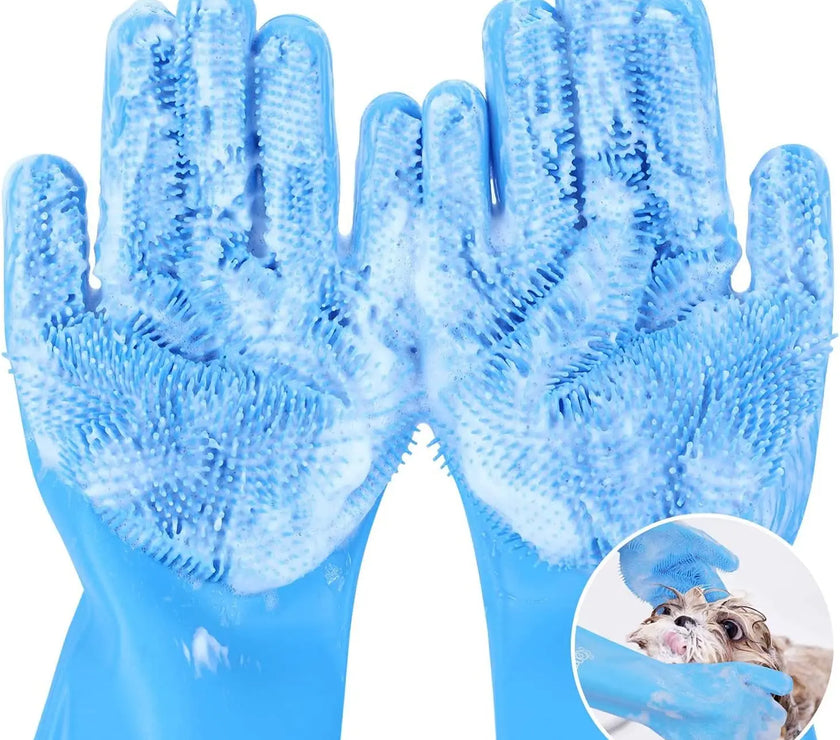 Pet Grooming Bathing Gloves Dog Cat Bathing Shampoo Scrubber Magic Massaging Cleaning Cleanner Sponge Silicon Hair Removal Glove