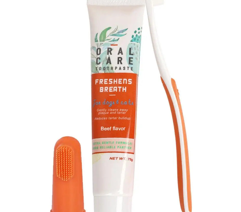 Pet Healthy Edible Toothpaste With Toothbrush Small Dog Cats Mouth Teeth Cleaning Care Vanilla Beef 2 Taste Pet Care Accessories