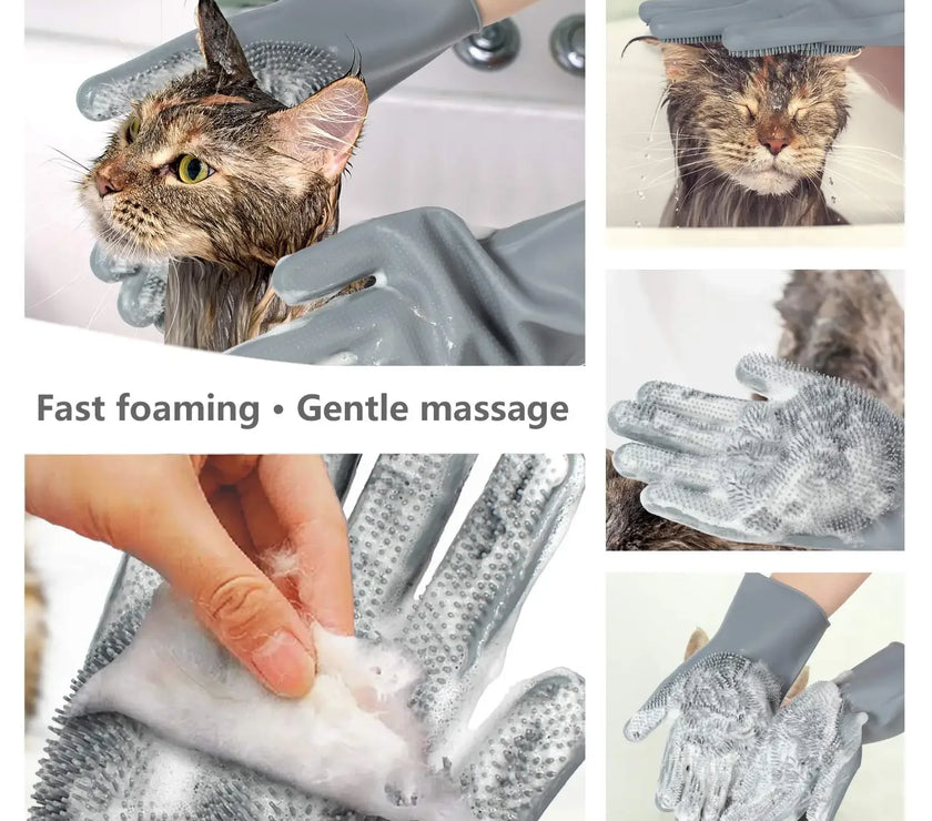 Pet Grooming Gloves Gentle Dog Bathing Shampoo Brush Massage Mitt with Enhanced Efficient Deshedding Glove for Dogs Cats Rabbits