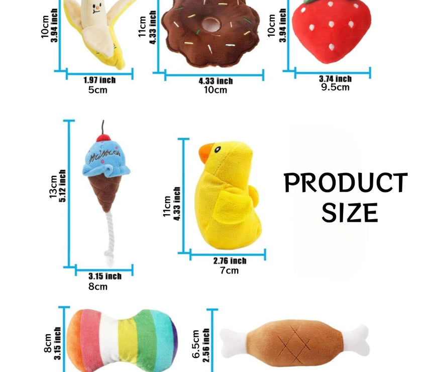A 7-piece set of puppy sound toys, loose plush pet chewing, plush fruit snacks and vegetable puppy toys, suitable for cute playm
